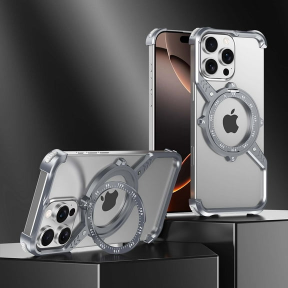 Dteck Minimalist Bumper Frame Phone Case for iPhone 16e, Shockproof Kickstand Aluminum Metal Frameless Design Bumper Case, Protective Shock Grade Shell, Gray