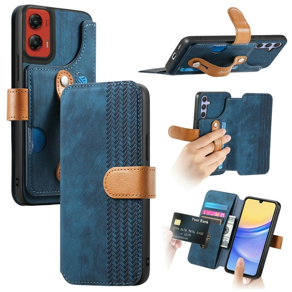 Dteck for Moto G 2024 Wallet Case with RFID Blocking Credit Card Holder,Wristband Strap Kickstand PU Leather Flip Shockproof Cover Women Men for Motorola Moto G 5G 2024 Case,Blue
