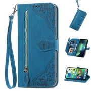 Dteck Moto G Stylus 2023 Case, Motorola Moto G Stylus 4G 2023 Wallet Case for Women Men, PU Leather Magnetic Flip Strap Zipper Card Holder Wallet Phone Case Cover,Blue