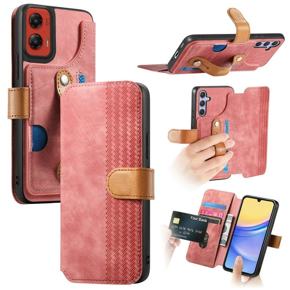 Dteck for Moto G Stylus 5G 2024 Wallet Case with RFID Blocking Credit Card Holder,Wristband Strap Kickstand PU Leather Flip Shockproof Cover Women Men for Motorola Moto G Stylus 5G 2024 Case,Pink