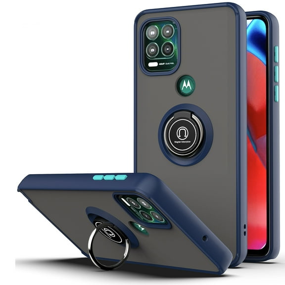 Dteck Moto G Stylus 5G Case with Ring Holder, Slim Translucent Frosted Matte Silicone Bumper Case Shockproof Rugged Cover with Kickstand for Motorola Moto G Stylus 5G, Navy Blue