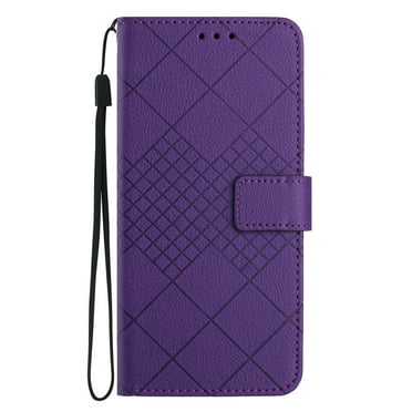 Dteck for Motorola Edge+ 2023 Magnetic Case, Premium PU Leather Folio Flip Wallet Case with Card Holder Cash Slot Lanyard Strap Kickstand Function Embossed Pattern Slim Shockproof Cover, purple
