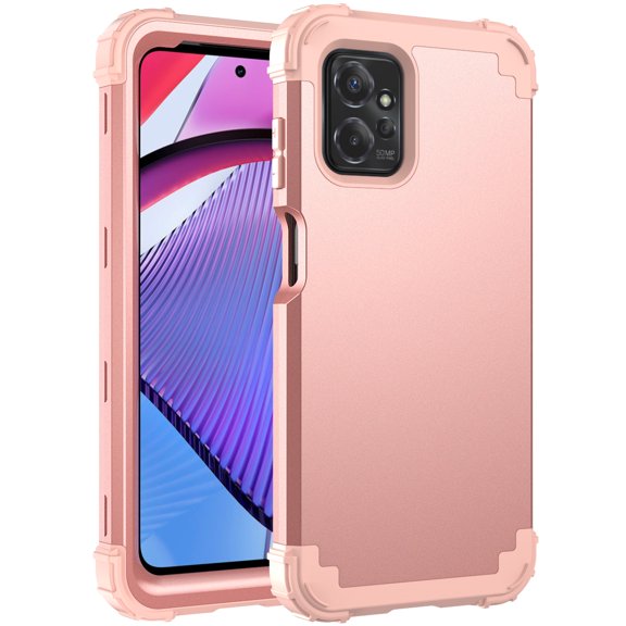 Dteck for Motorola G Power (2023) Armor Case, 3 in 1 Heavy Duty Shockproof Hybrid Hard PC Soft Rubber Drop Protection Slim Fit Hybrid Protective Cover Case, rosegold