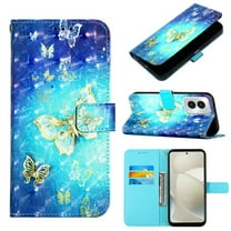 Dteck for Motorola G Stylus 5G (2023) / G Power 2023 Case 3D PU Leather Wallet Flip Protective Phone Case with Wrist Strap Card Slots Holder Pocket Cover, Golden Butterfly