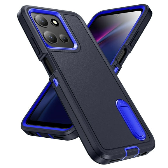 Dteck for Motorola Moto G (2025) Case with Built in Kickstand, Shockproof/Dustproof/Drop Proof Military Grade Non-Slip 3-Layer Silicone PC Protective Cover, Darkblue+Blue
