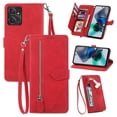 thumbnail image 1 of Dteck for Motorola Moto G 5G 2023 Wallet Pocket Case, Luxury PU Leather Wrist Strap Zipper Flip Case with Credit Card Holder Magnetic Closure Kickstand Shockproof Protective Cover,Red, 1 of 6