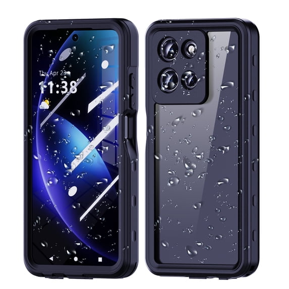 Dteck Motorola Moto G 5G 2025 black waterproof case with built-in screen protector, full body shockproof cover