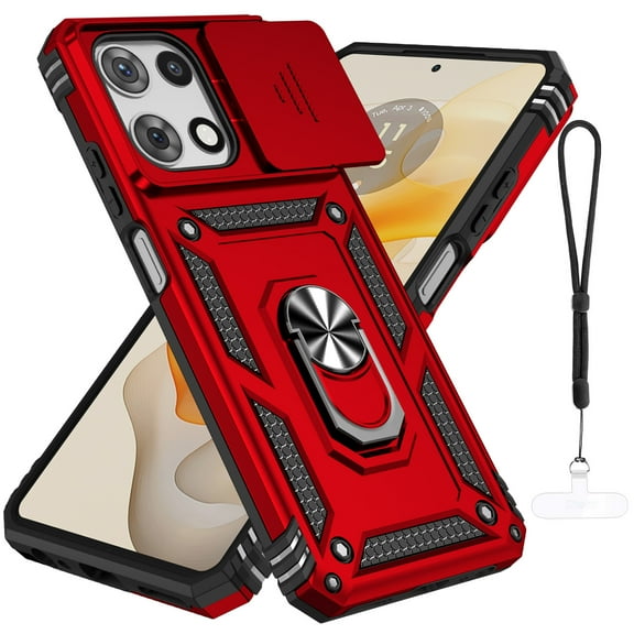 Dteck for Motorola Moto G 5G 2025 Case with Camera Slide Cover, Military Grade Drop Protection Magnetic Ring Holder Kickstand Protective Phone Case for Moto G 5G 2025,Red