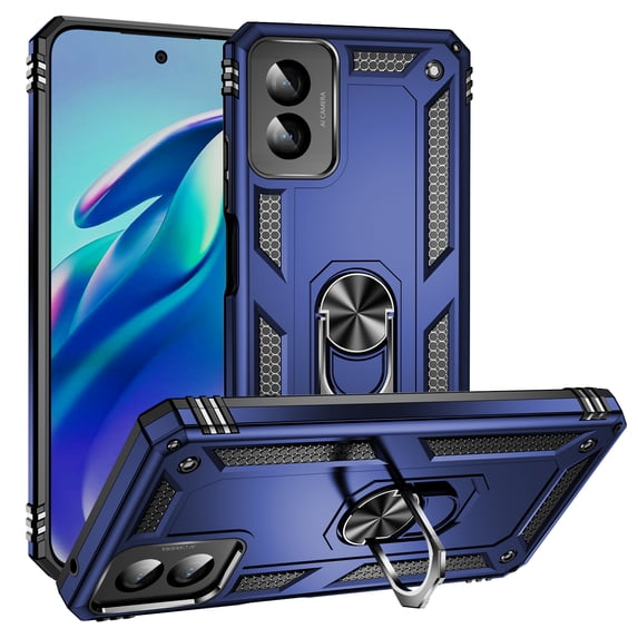 Dteck for Motorola Moto G Play 4G 2024 Case, Shockproof Heavy Duty Rotated Ring Kickstand Metal Ring Bracket All-Round Anti Drop Armor TPU+PC Case with Magnetic car Mount Cover, Blue