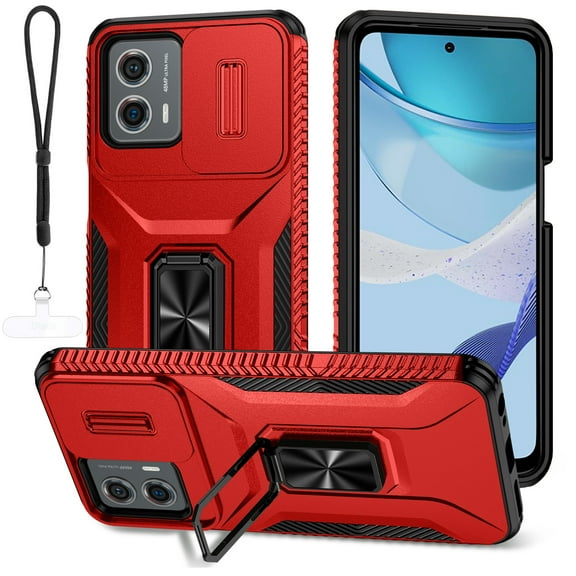 Dteck for Motorola Moto G Power 2024 Case with Camera Protection Sliding Cover + Wrist Strap, Military Grade Drop Protection Rugged Shockproof Cover with Kickstand for Moto G Power 5G 2024,Red