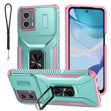 Dteck for Motorola Moto G Power 2024 Case with Camera Protection Sliding Cover + Wrist Strap, Military Grade Drop Protection Rugged Shockproof Cover with Kickstand for Moto G Power 5G 2024,Mint