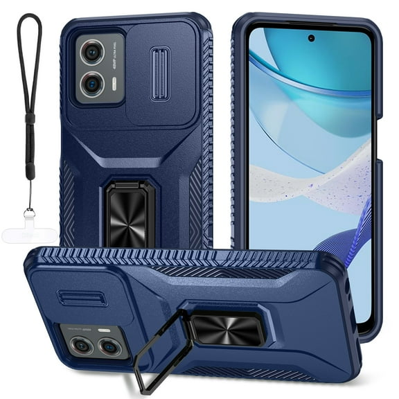 Dteck for Motorola Moto G Power 2024 Case with Camera Protection Sliding Cover + Wrist Strap, Military Grade Drop Protection Rugged Shockproof Cover with Kickstand for Moto G Power 5G 2024,Blue