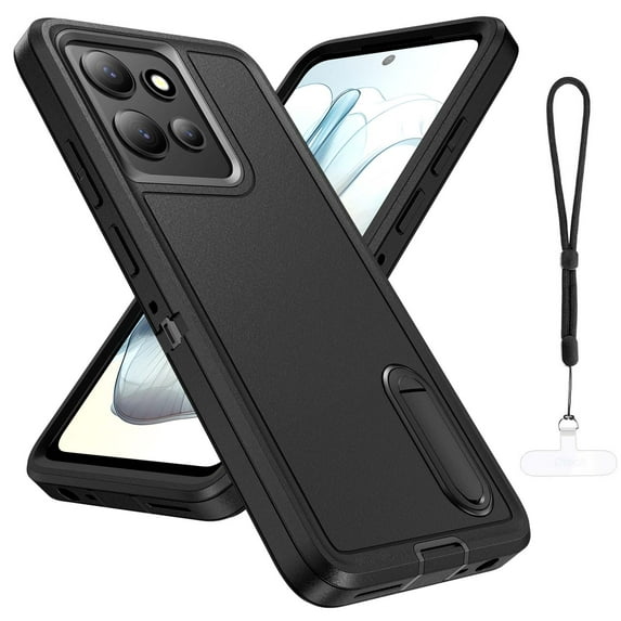 Dteck For Motorola Moto G Power 2025 Case with Built-in Kickstand + Lanyard, Shockproof/DropProof Military Grade Protective Cover For Moto G Power 5G 2025,Black
