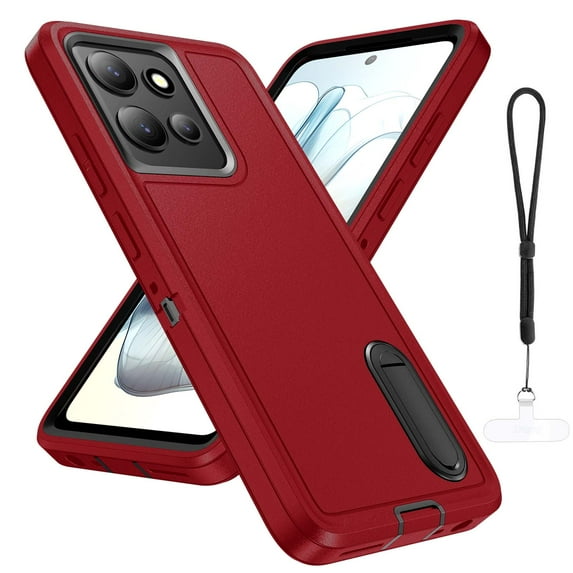 Dteck For Motorola Moto G Power 2025 Case with Built-in Kickstand + Lanyard, Shockproof/DropProof Military Grade Protective Cover For Moto G Power 5G 2025,Red