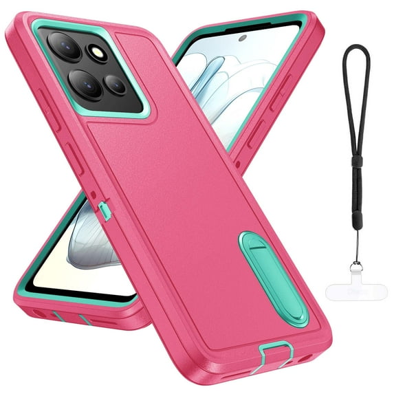 Dteck For Motorola Moto G Power 2025 Case with Built-in Kickstand + Lanyard, Shockproof/DropProof Military Grade Protective Cover For Moto G Power 5G 2025,Rose