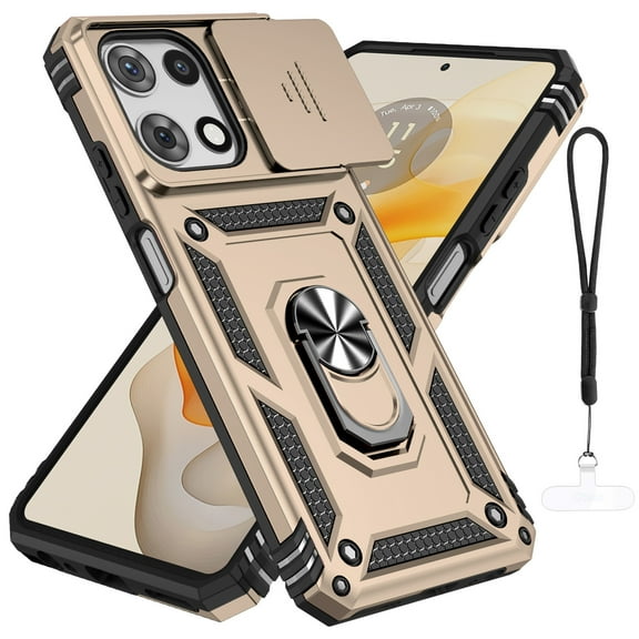 Dteck for Motorola Moto G Power 5G 2025 Case with Camera Slide Cover, Military Grade Drop Protection Magnetic Ring Holder Kickstand Protective Phone Case for Moto G Power / G Play 2025,Gold