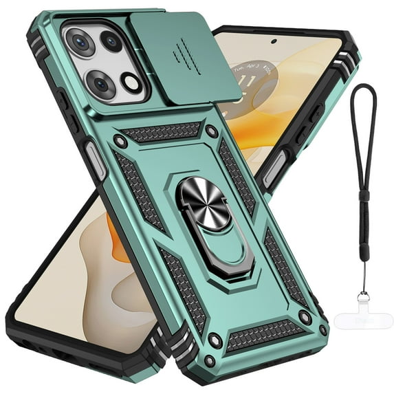 Dteck for Motorola Moto G Power 5G 2025 Case with Camera Slide Cover, Military Grade Drop Protection Magnetic Ring Holder Kickstand Protective Phone Case for Moto G Power / G Play 2025,Dark Green