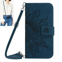 Dteck for Motorola Moto G Pure Case, Crossbody Wallet Phone Case Embossed Flower PU Leather with Card Holder, Magnetic Closure Flip Folio Case with Lanyard,Ink Blue