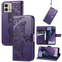 Dteck for Motorola Moto G Stylus 2023 Case Wallet, Women Flip Cover with Butterfly Emboss PU Leather Stand Card Slots Wrist Strap Protective Phone Case for Moto G Stylus 4G 2023,Purple