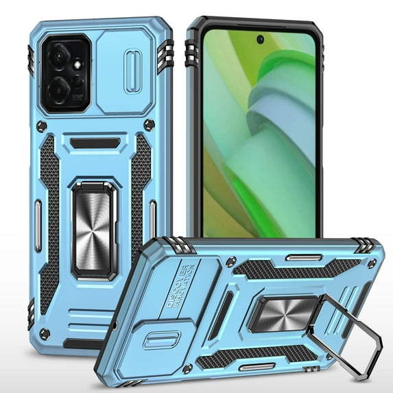 Dteck for Motorola Moto G Stylus 4G 2022 Case with Slide Lens Cover, Heavy Duty Magnetic Rotated Ring Kickstand Military Grade Shockproof Protective Cover for Motorola Moto G Stylus 4G 2022,lightblue