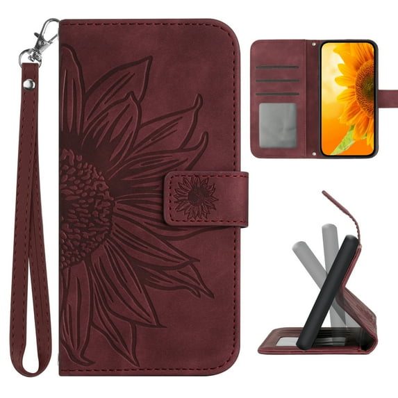 Dteck for Motorola Moto G Stylus 5G 2023 Case Wallet for Women Men Durable Embossed PU Leather Magnetic Folio Flip Stand Wrist Strap Card Holder Shockproof Phone Case,Winered