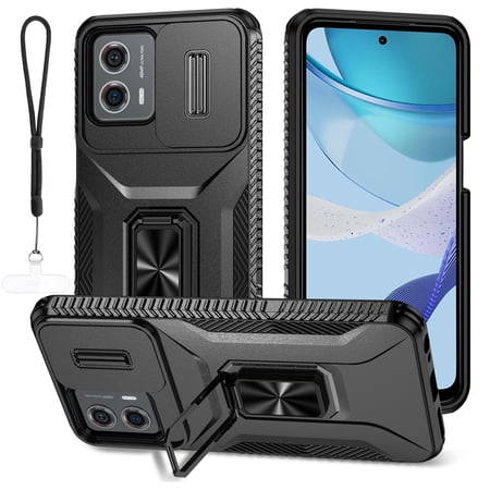 Dteck for Motorola Moto G Stylus 5G 2024 Case with Camera Protection Sliding Cover + Strap, Military Grade Drop Protection Rugged Shockproof Cover with Kickstand for Moto G Stylus 5G 2024,Black