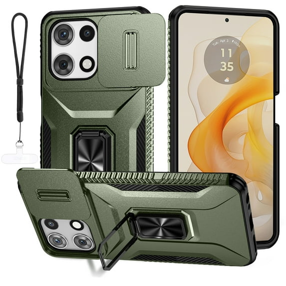 Dteck for Motorola Moto G Stylus 5G 2025 Case with Camera Protection Sliding Cover + Lanyard, Military Grade Drop Protection Rugged Shockproof Cover with Kickstand for Moto G Stylus 5G 2025,Green