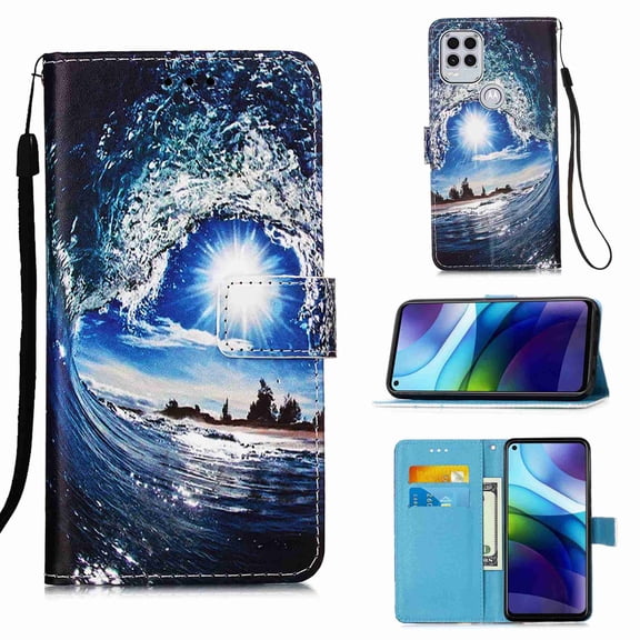 Dteck for Motorola Moto G Stylus 5G Case, Magnetic Closure Wallet PU Leather with Card Holder Stand 3D Painted Design Phone Case for Motorola Moto G Stylus 5G 2021 (Sea Wave)