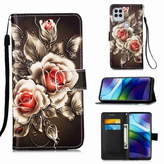 Dteck for Motorola Moto G Stylus 5G Case, Magnetic Closure Wallet PU Leather with Card Holder Stand 3D Painted Design Phone Case for Motorola Moto G Stylus 5G 2021 (Black Rose)