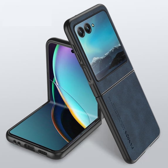Dteck for Motorola Moto Razr (2024) / Razr 50 Slim Back Case, Luxury Shockproof Business Retro Premium PU Leather Hybrid Case Cover, Anti-Drop Protective Cover with Lens Protection,Navyblue