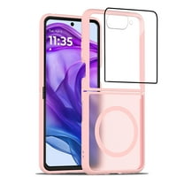 Dteck for Motorola Razr 2025 Case with Front Screen Protector, for Razr Plus 2024/2025 Magnetic Phone Case Compatible with MagSafe, Slim Rubber Bumper Frosted Back Shockproof Case,Pink