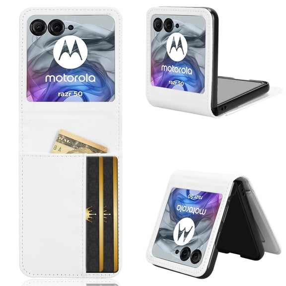 Dteck for Motorola Razr 2024/2025 Wallet Case with Card Holder, Hard PC + PU Leather Wallet 3 Card Slots Anti-Scratch Slim Rugged Protective Phone Case Cover for Motorola Moto Razr 50/60, White