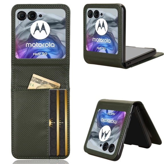 Dteck for Motorola Razr 2024/2025 Wallet Case with Card Holder, Hard PC + PU Leather Wallet 3 Card Slots Anti-Scratch Slim Rugged Protective Phone Case Cover for Motorola Moto Razr 50/60, Green