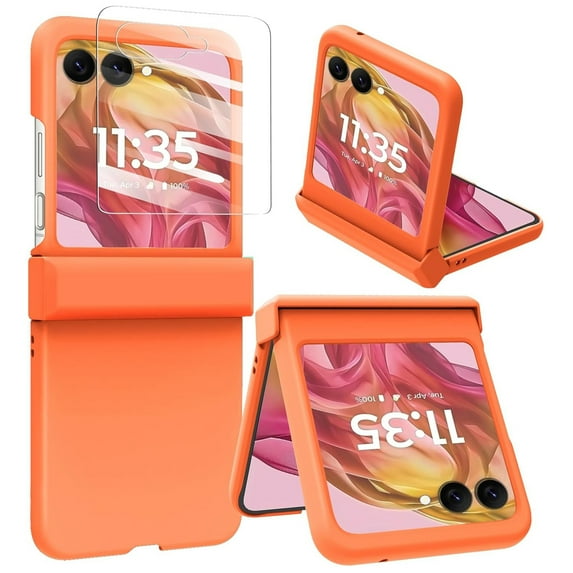Dteck for Motorola Razr 2025 Case with Hinge Protector & Screen Protector, Slim Durable Shockproof Full Body Protective Phone Cover Case for Moto Razr 2025/2024,Orange