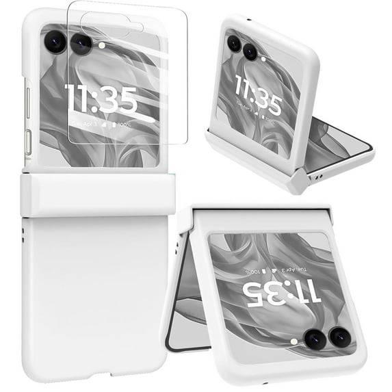 Dteck for Motorola Razr 2025 Case with Hinge Protector & Screen Protector, Slim Durable Shockproof Full Body Protective Phone Cover Case for Moto Razr 2025/2024,White
