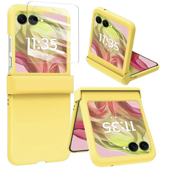 Dteck for Motorola Razr 2025 Case with Hinge Protector & Screen Protector, Slim Durable Shockproof Full Body Protective Phone Cover Case for Moto Razr 2025/2024,Yellow