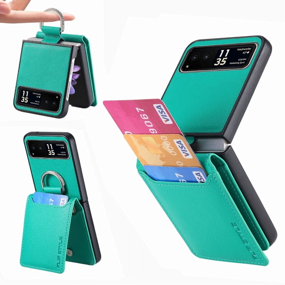 Dteck for Motorola Razr 40 Case Wallet with Card Holder, PU Leather Protective Phone Case Kickstand Full Coverage Pocket Ring Case for Motorola Razr 40,Green