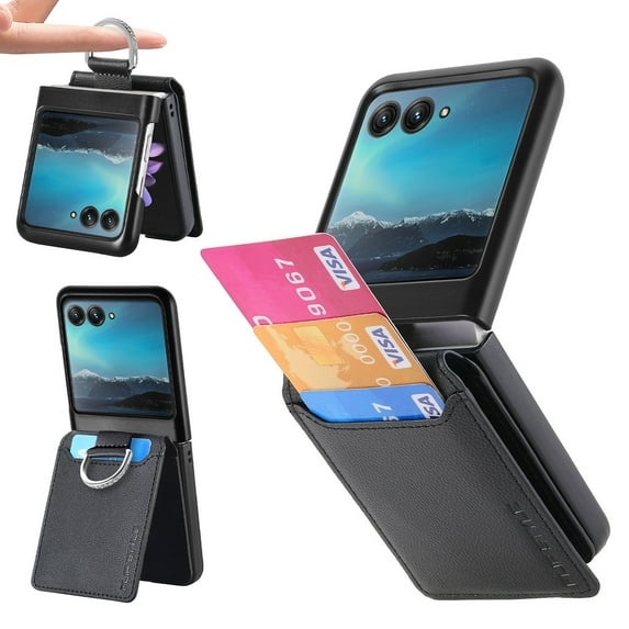 Dteck for Motorola Razr 40 Ultra Case Wallet with Card Holder, PU Leather Protective Phone Case Kickstand Full Coverage Pocket Ring Case for Motorola Razr 40 Ultra,Black