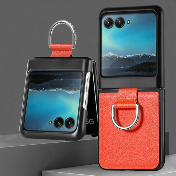Dteck for Motorola Razr 40 Ultra Ring Case for Motorola Razr+2023 Ultra Slim and Stylish Finger, Moto Razr 40Ultra Shockproof Hard PC Protective Rugged Case with Stand Cover, Orange