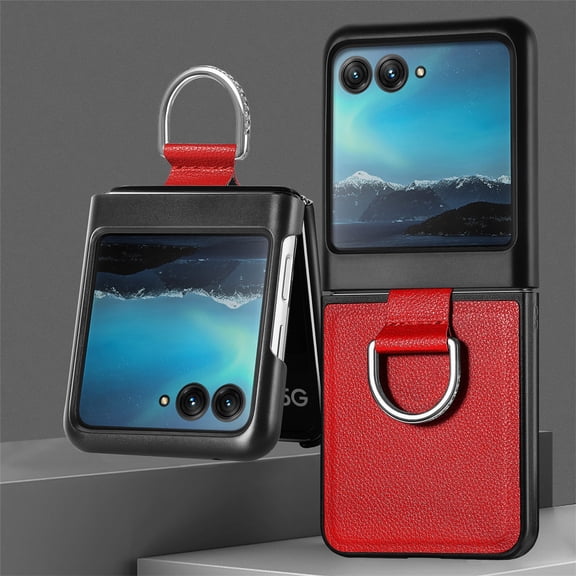 Dteck for Motorola Razr 40 Ultra Ring Case for Motorola Razr+2023 Ultra Slim and Stylish Finger, Moto Razr 40Ultra Shockproof Hard PC Protective Rugged Case with Stand Cover, Red
