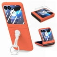 thumbnail image 1 of Dteck for Motorola Razr Ultra 2025 Case with Built-in Screen Protector, Metal Ring Holder Stand Shockproof Slim Hard PC Protective Phone Cover for Moto Razr Ultra 2025,Orange, 1 of 8