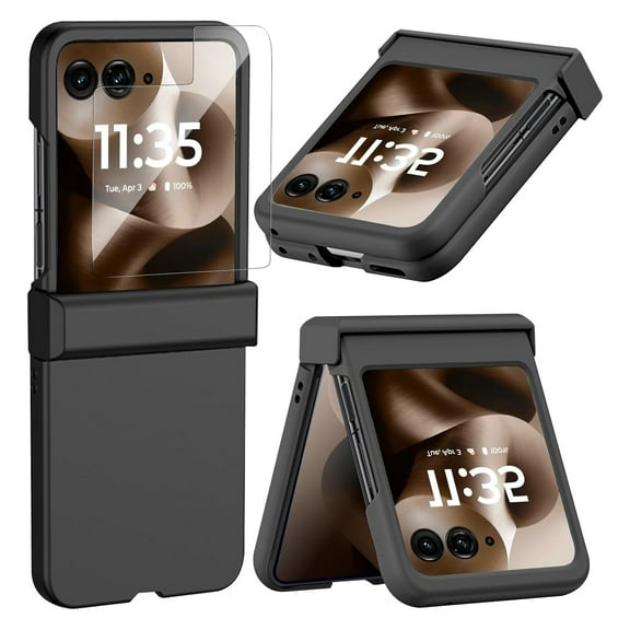 Dteck for Motorola Razr Ultra 2025 Case with Hinge Protector & Screen Protector, Slim Durable Shockproof Full Body Protective Phone Cover Case for Moto Razr Ultra 2025,Black