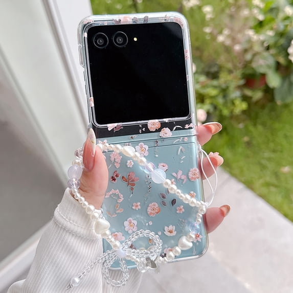 Dteck for Motorola Razr Ultra 2025 Case with Strap Bracelet Chain, Lightweight Cute Stylish Anti Yellowing Clear Hard PC Shockproof Cover,Light Pink Flower