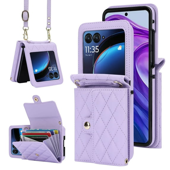 Dteck for Motorola Razr Ultra 2025 Case Wallet with Card Holder, Women RFID Blocking PU Leather Crossbody Wallet Lanyard Shockproof Phone Cove for Moto Razr Ultra 2025 / Razr 60 Ultra,Purple