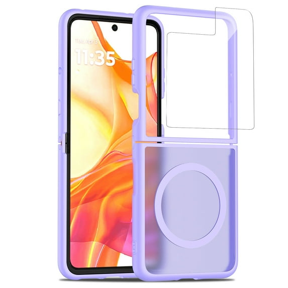 Dteck for Motorola Razr Ultra 2025 Magnetic Case with Screen Protector, Compatible with MagSafe, Ultra Slim Lightweight Anti Yellowing Phone Cover Durable Rugged Shockproof TPU,Purple