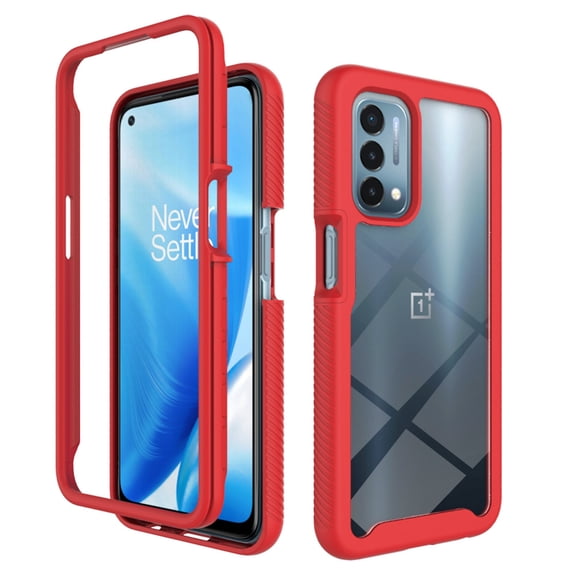 Dteck for OnePlus Nord N200 5G Case, 2 in 1 Hybrid TPU Bumper Transparent Matte Cover [Wireless Charging] Flexible Slim Phone Protective Case for OnePlus Nord N200 5G (2021) 6.49-inch,Red