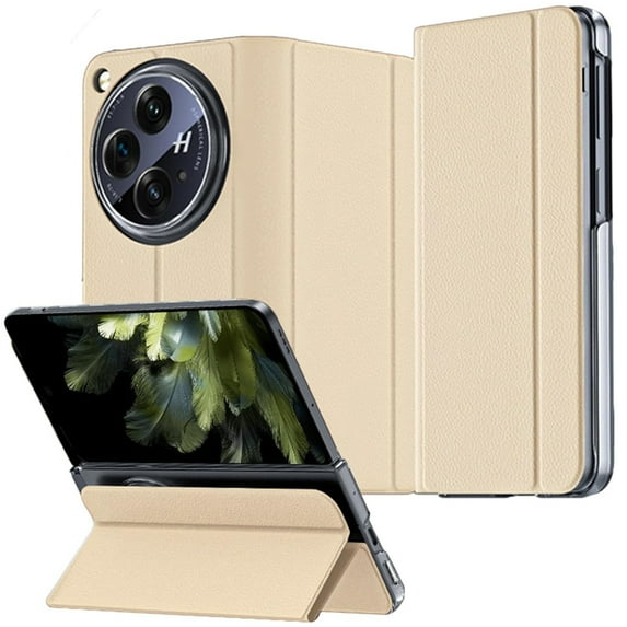 Dteck for OnePlus Open Case, Classic PU Leather OnePlus Open Flip Cover with Camera Protector Magnetic Closure Slim Thin Hard PC Full Coverage Folio Cover Case for OnePlus Open,Gold