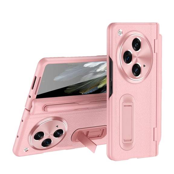 Dteck for OnePlus Open Case with Hinge Protection, Built-in Screen Protector Full Body Protection All-Inclusive Slim PU Leather Hard PC Kickstand Case for OnePlus Open,Pink
