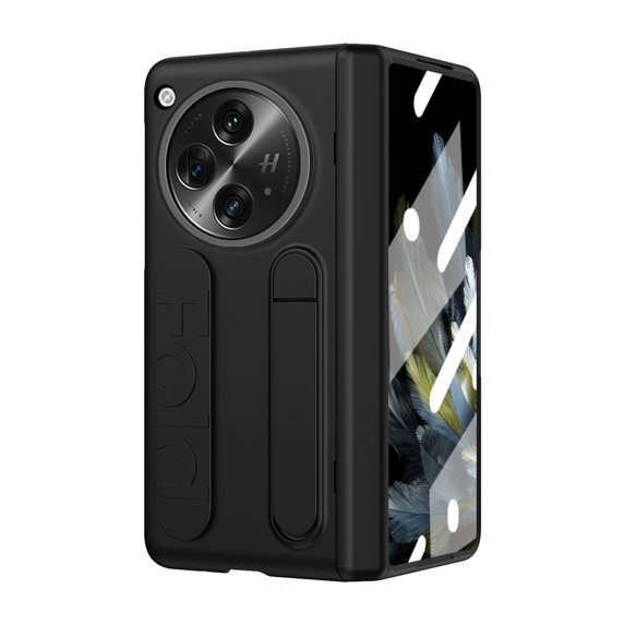 Dteck for OnePlus Open Case with Hinge Protection, with Built-in Screen Protector Full Body Shockproof Protective Case with Kickstand Wristband for OnePlus Open,Black