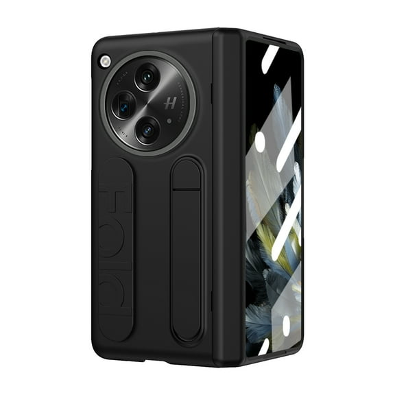 Dteck for OnePlus Open Case with Hinge Protection, with Built-in Screen Protector Full Body Shockproof Protective Case with Kickstand Wristband for OnePlus Open,Black